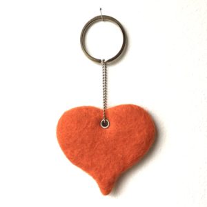 Schlüsselanhänger Herz, Orange, 100% Schurwolle (NEU)